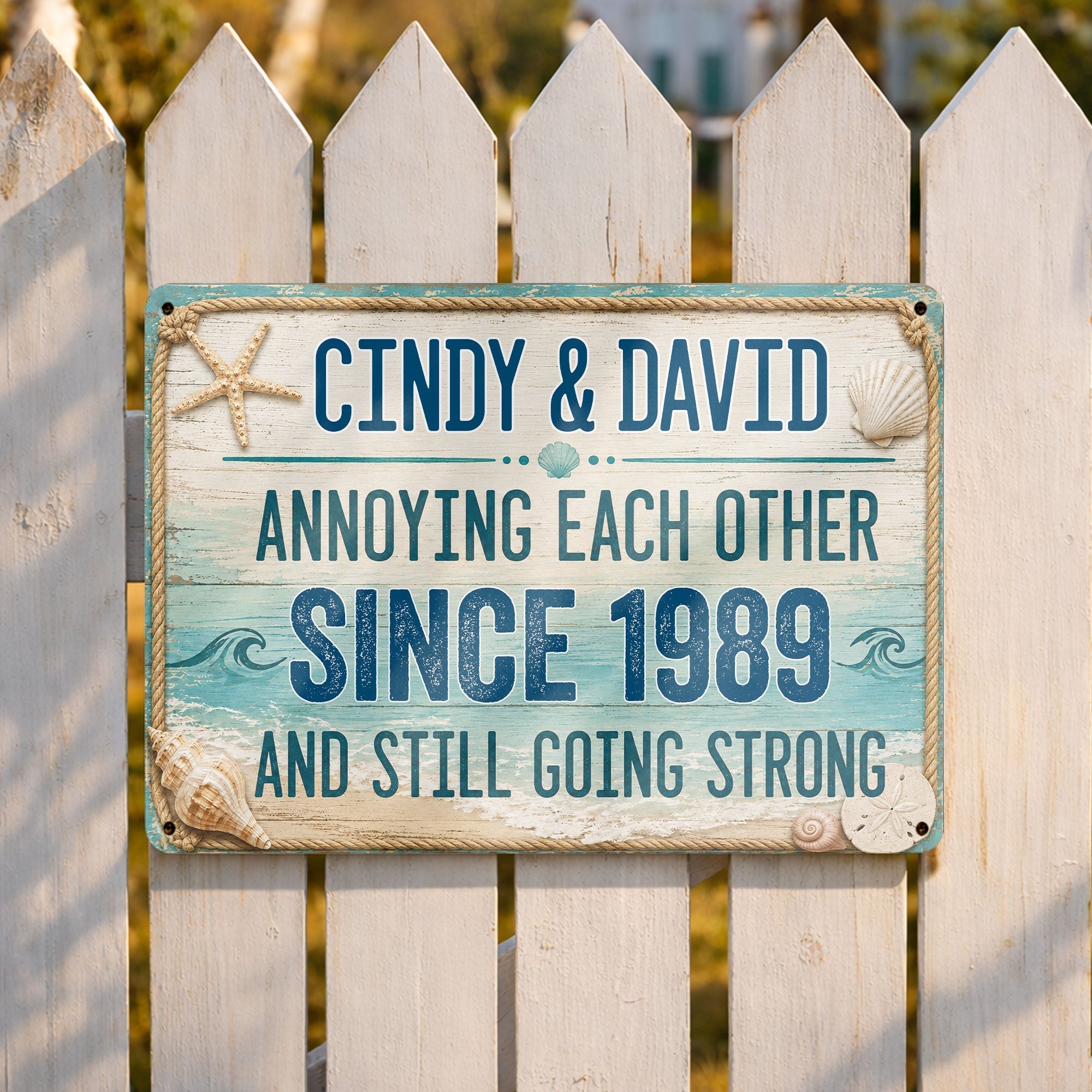 Personalized Beach Theme Metal Sign Custom Names Gift for Couples