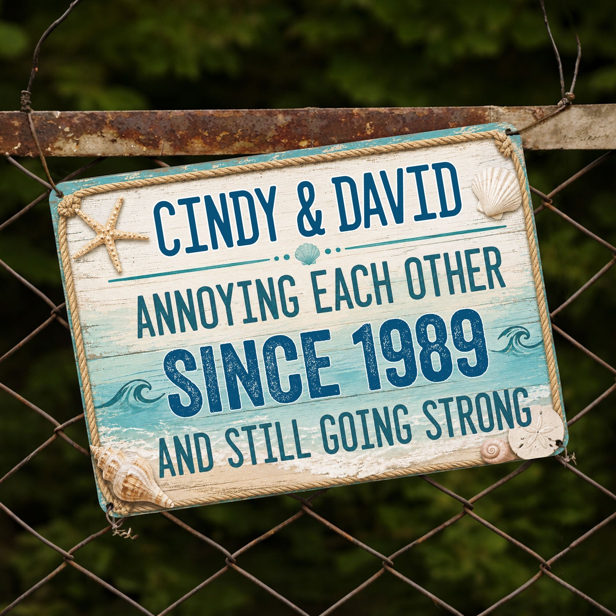Personalized Beach Theme Metal Sign Custom Names Gift for Couples