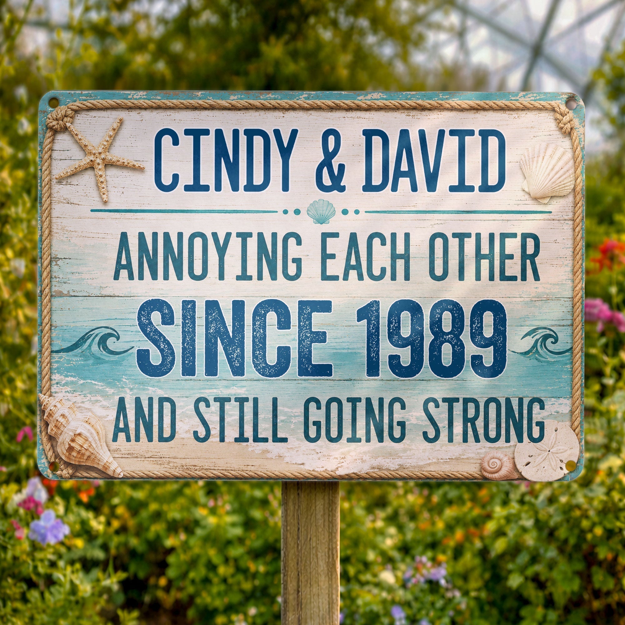 Personalized Beach Theme Metal Sign Custom Names Gift for Couples