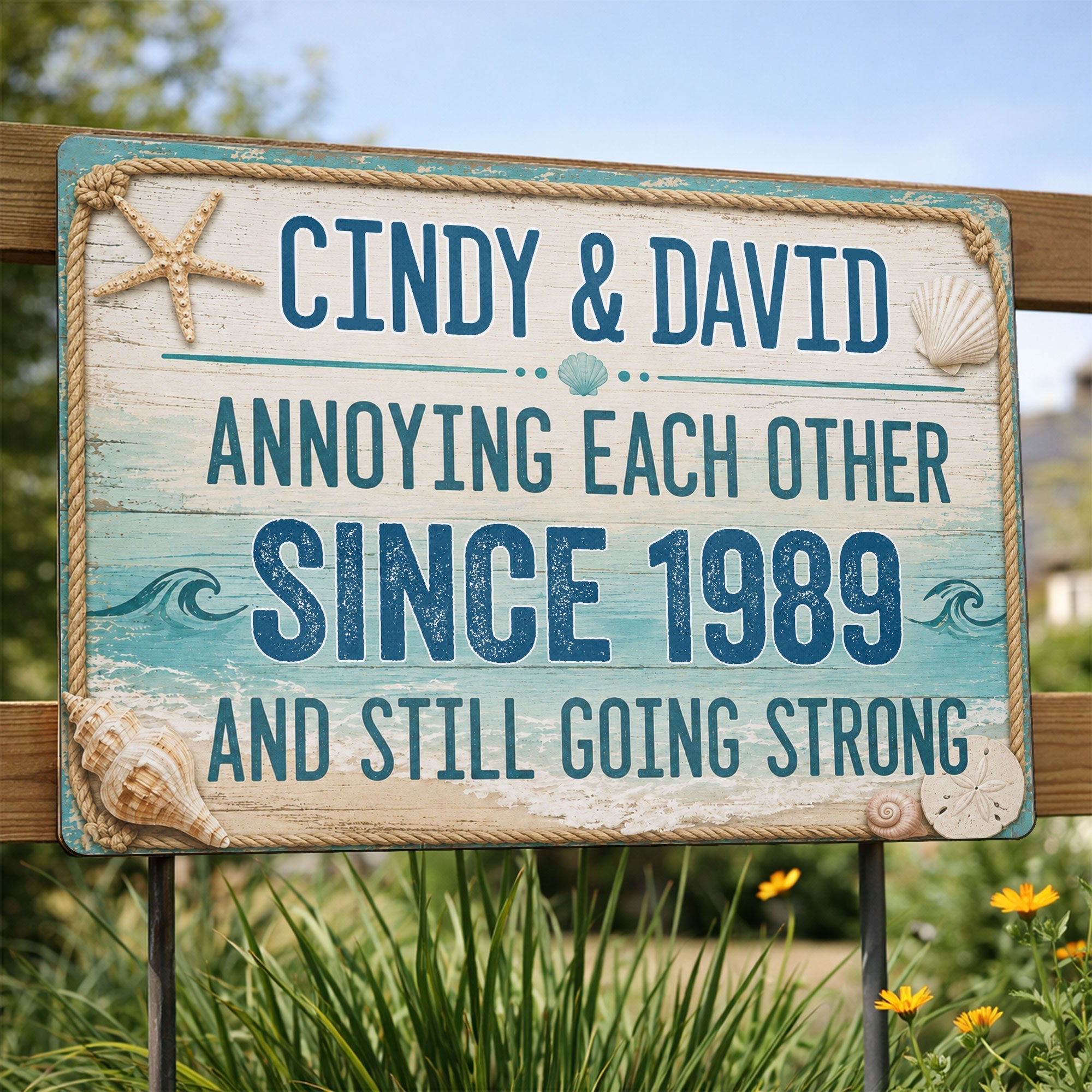 Personalized Beach Theme Metal Sign Custom Names Gift for Couples