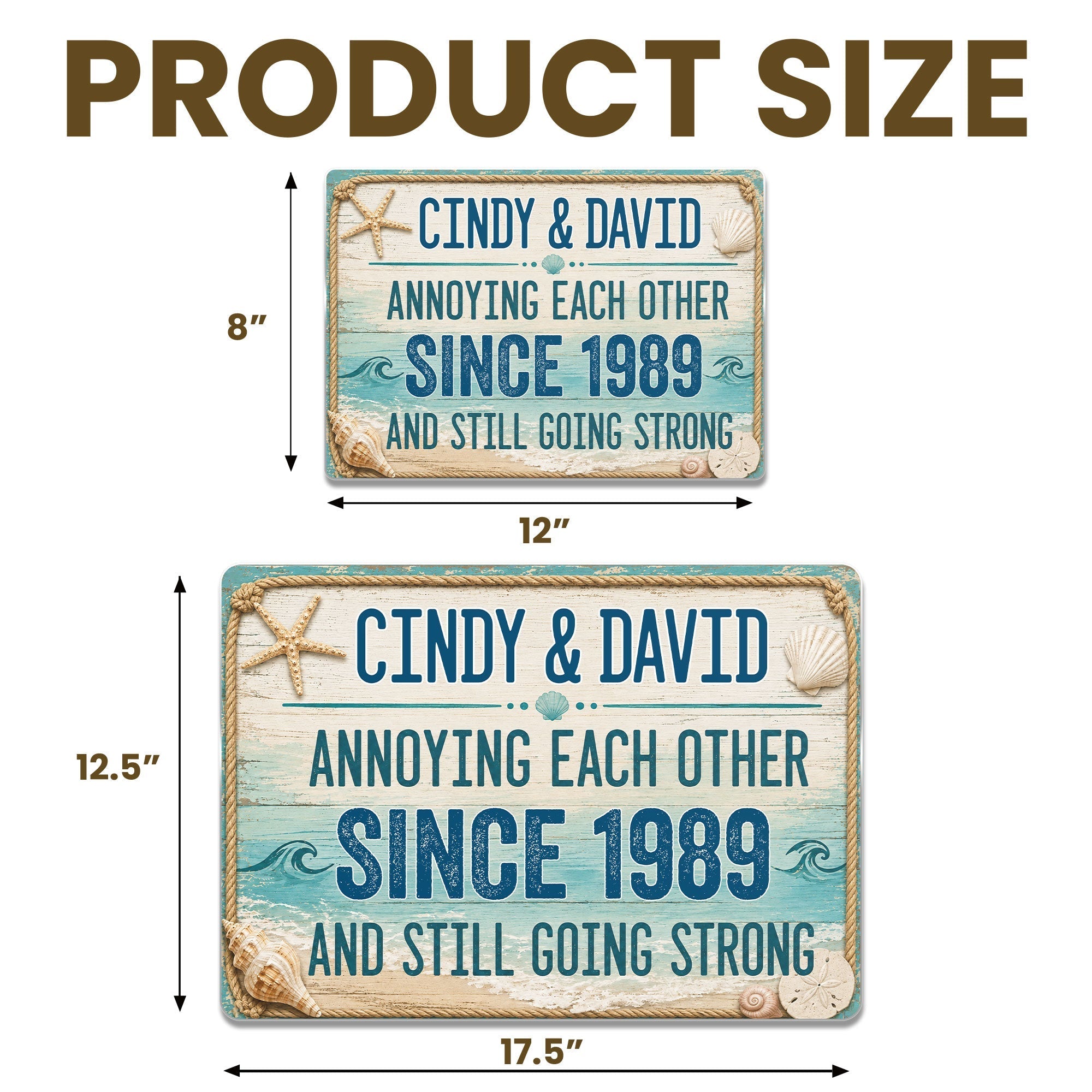 Personalized Beach Theme Metal Sign Custom Names Gift for Couples