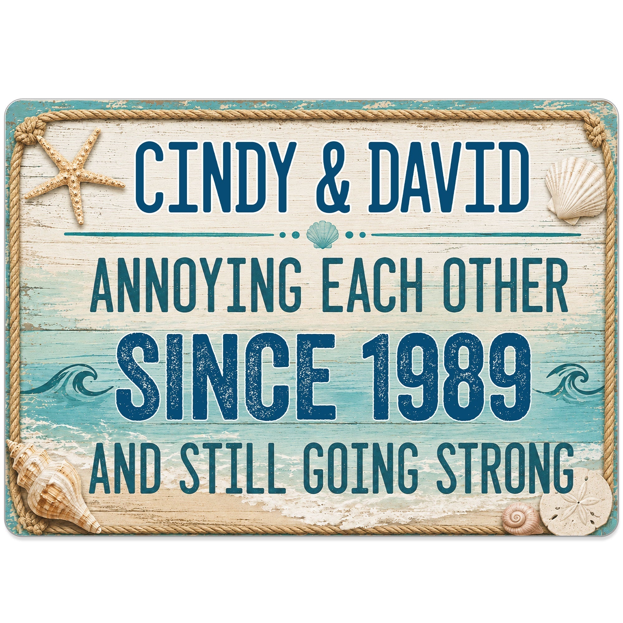 Personalized Beach Theme Metal Sign Custom Names Gift for Couples