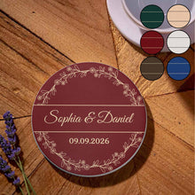 Load image into Gallery viewer, Personalized Floral Wreath Ceramic Coaster Custom Name &amp; Date Gift
