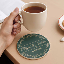 Load image into Gallery viewer, Personalized Floral Wreath Ceramic Coaster Custom Name &amp; Date Gift
