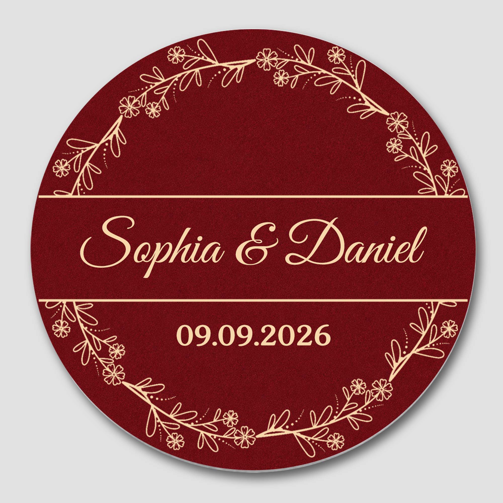 Personalized Floral Wreath Ceramic Coaster Custom Name & Date Gift