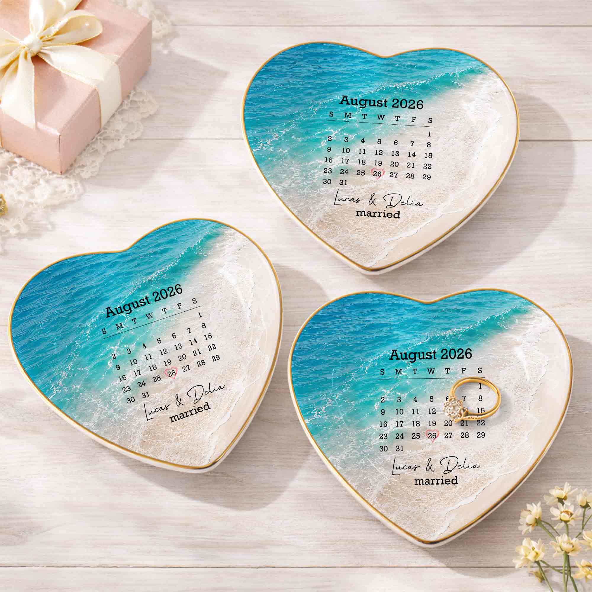 Personalized Heart Jewelry Dish Custom Name Gift for Couples