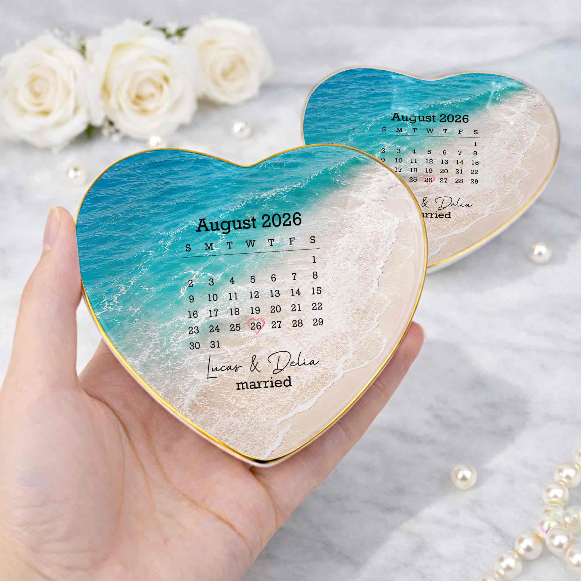 Personalized Heart Jewelry Dish Custom Name Gift for Couples