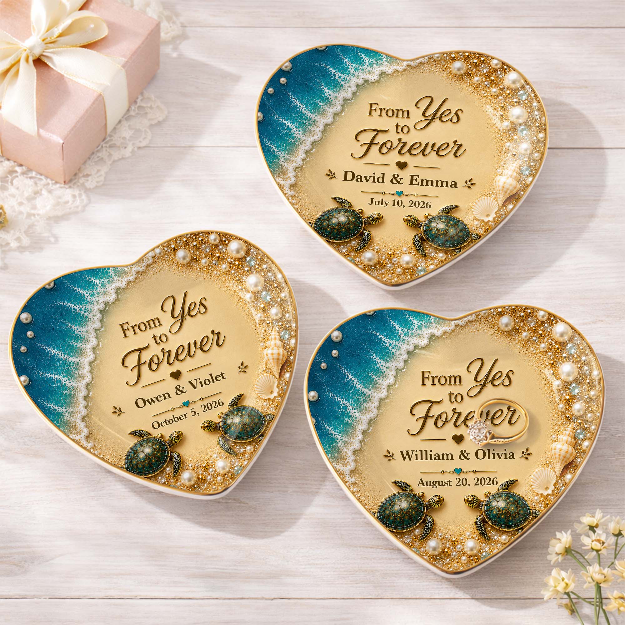Personalized Heart Ceramic Jewelry Dish Custom Name Gift for Couples