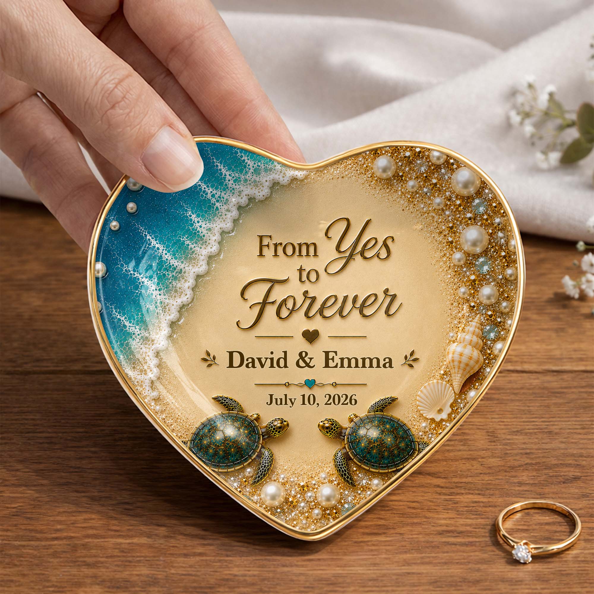 Personalized Heart Ceramic Jewelry Dish Custom Name Gift for Couples