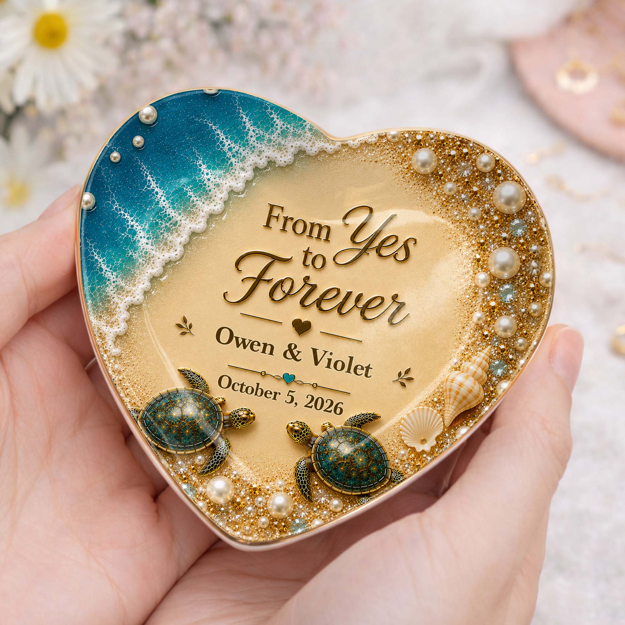 Personalized Heart Ceramic Jewelry Dish Custom Name Gift for Couples