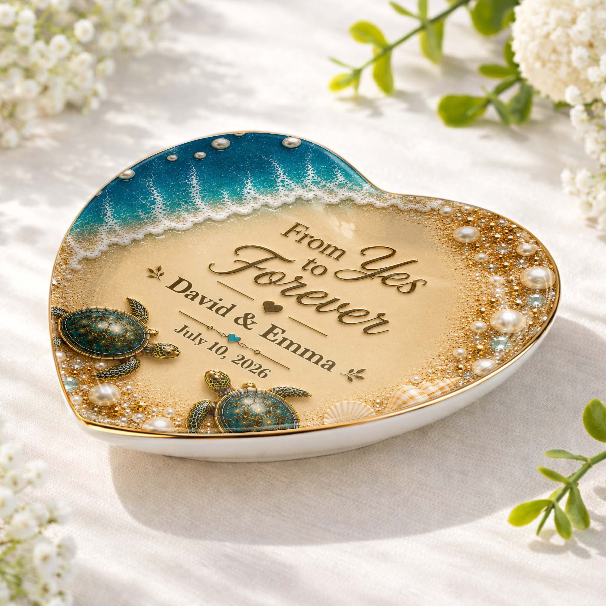 Personalized Heart Ceramic Jewelry Dish Custom Name Gift for Couples