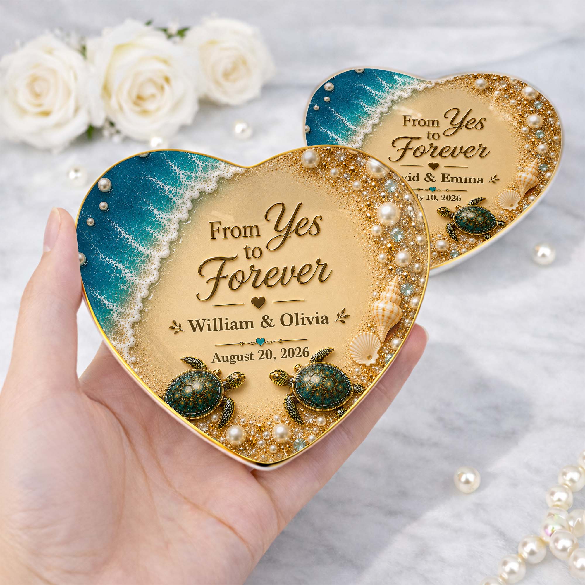Personalized Heart Ceramic Jewelry Dish Custom Name Gift for Couples