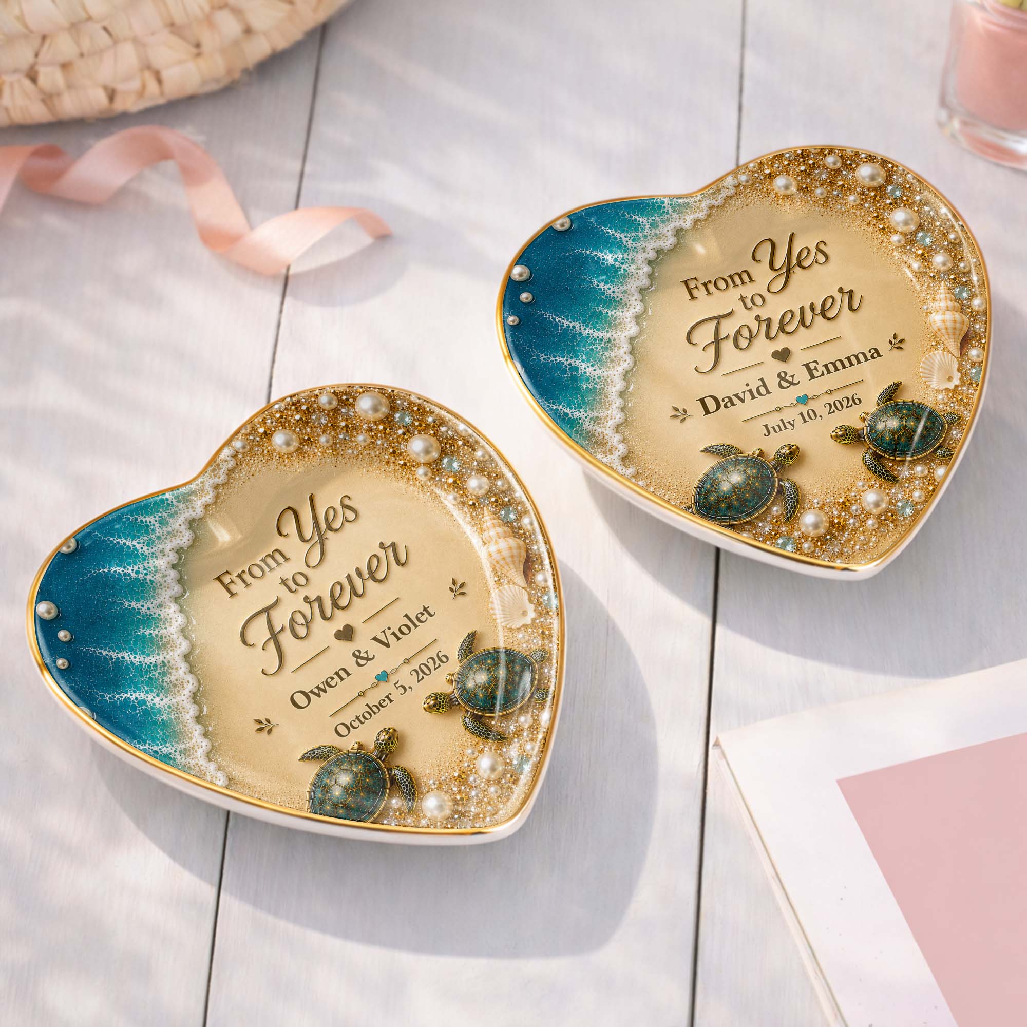 Personalized Heart Ceramic Jewelry Dish Custom Name Gift for Couples
