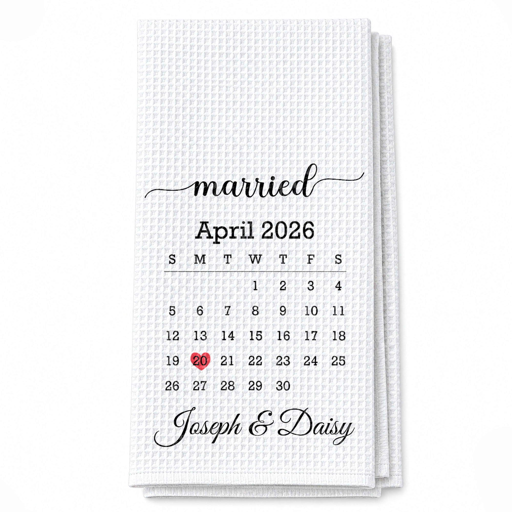 Personalized Kitchen Towel Custom Heart Date Design Gift for Couples