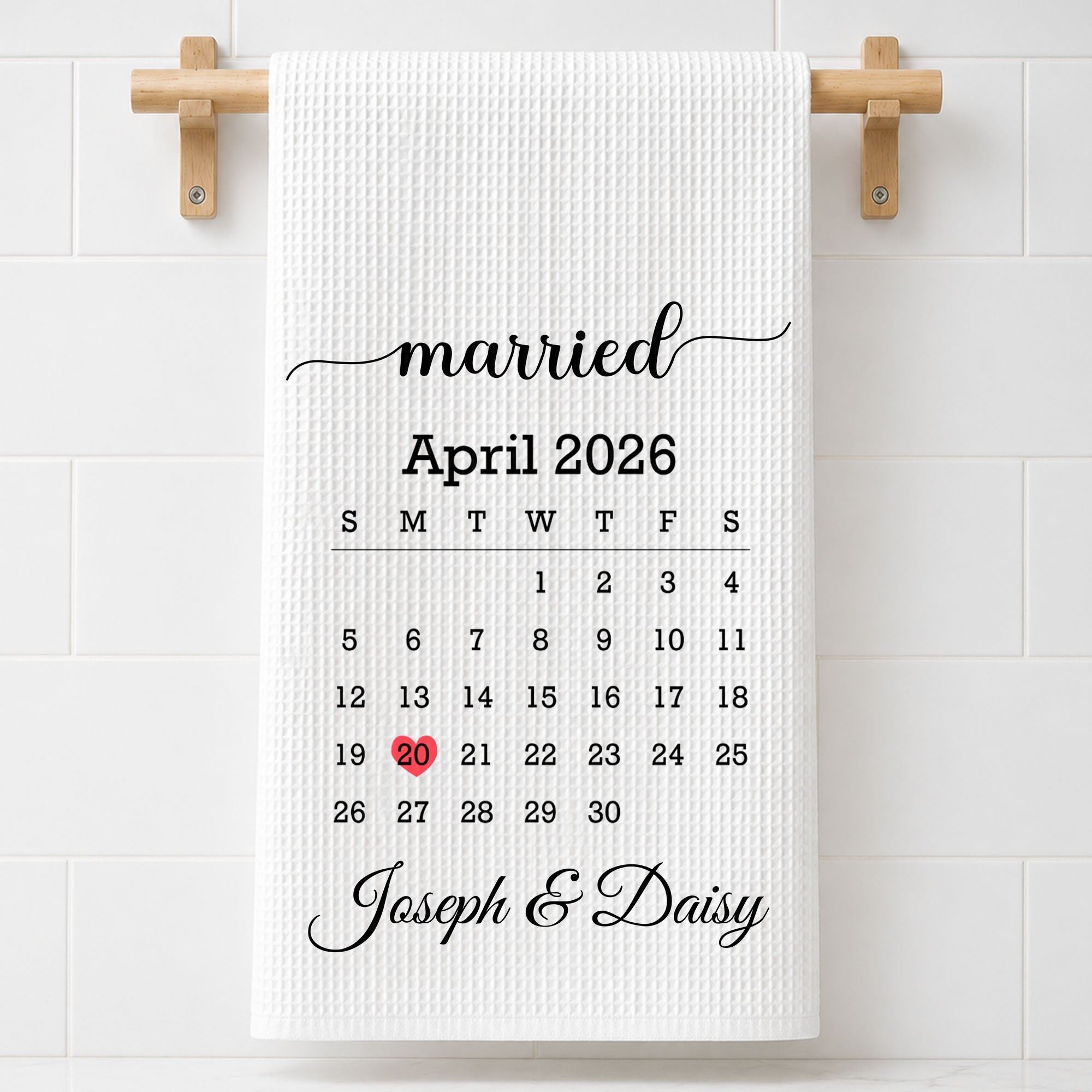 Personalized Kitchen Towel Custom Heart Date Design Gift for Couples
