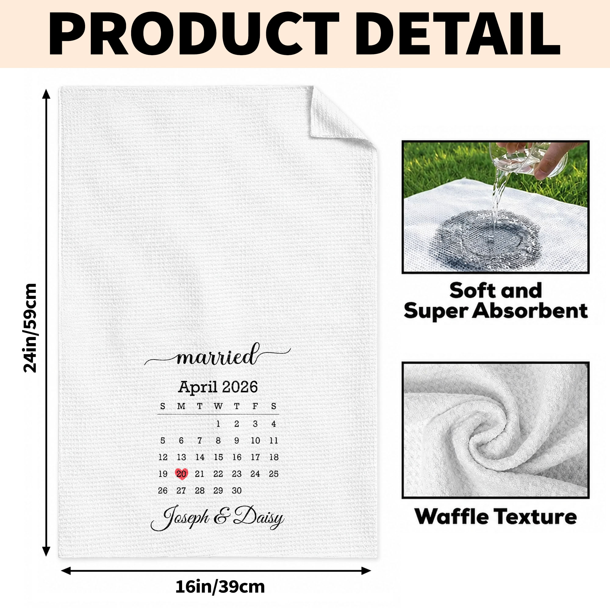 Personalized Kitchen Towel Custom Heart Date Design Gift for Couples