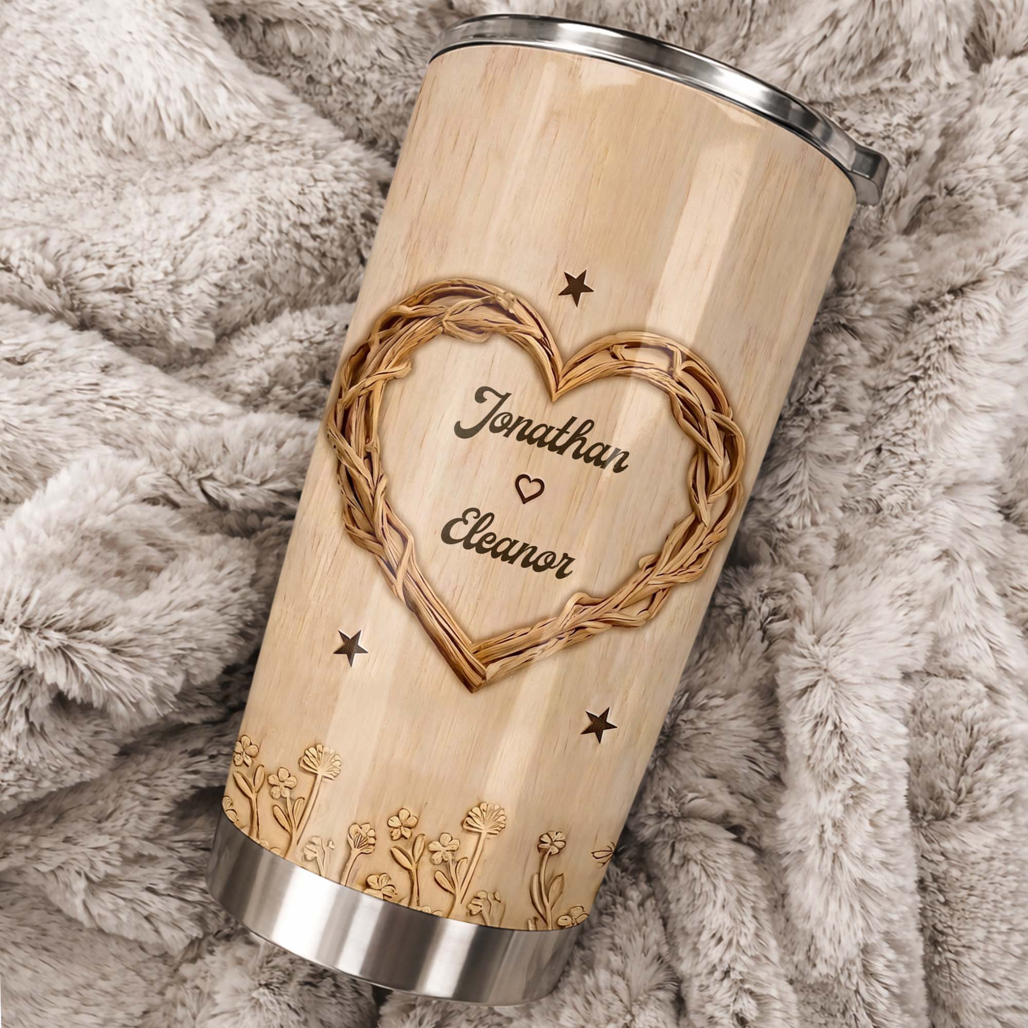 Personalized Stainless Steel Tumbler Custom Heart Design Gift for Couples