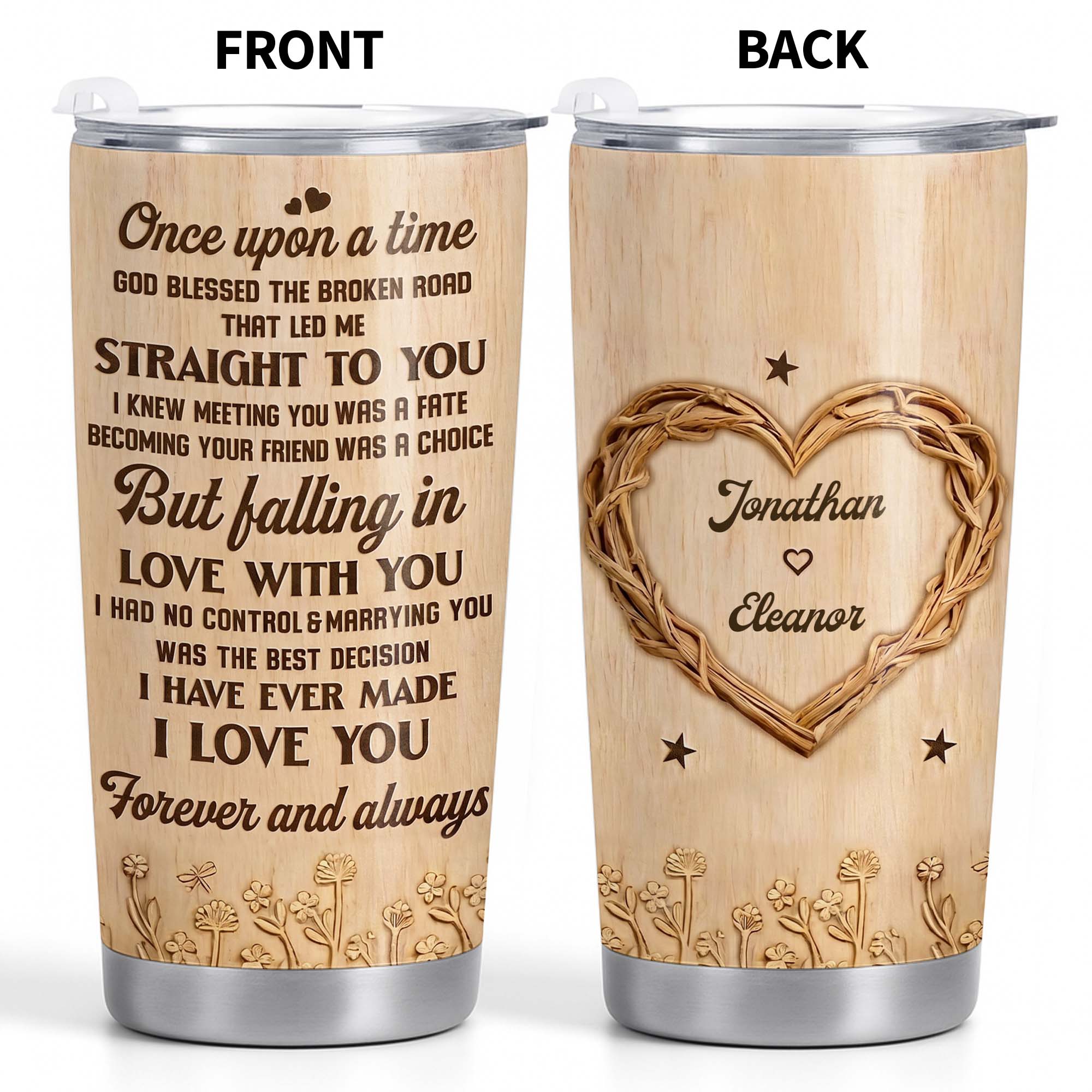 Personalized Stainless Steel Tumbler Custom Heart Design Gift for Couples