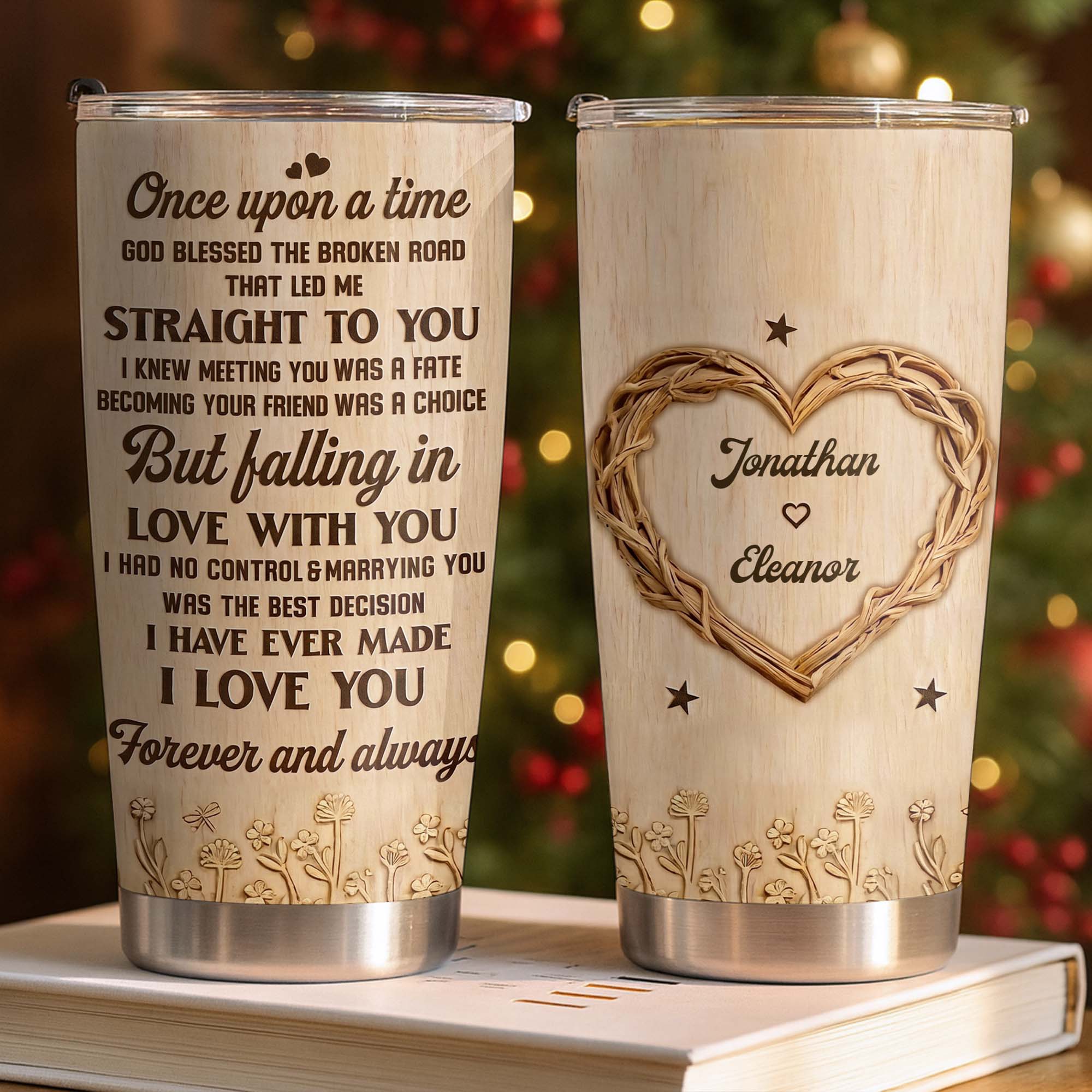 Personalized Stainless Steel Tumbler Custom Heart Design Gift for Couples
