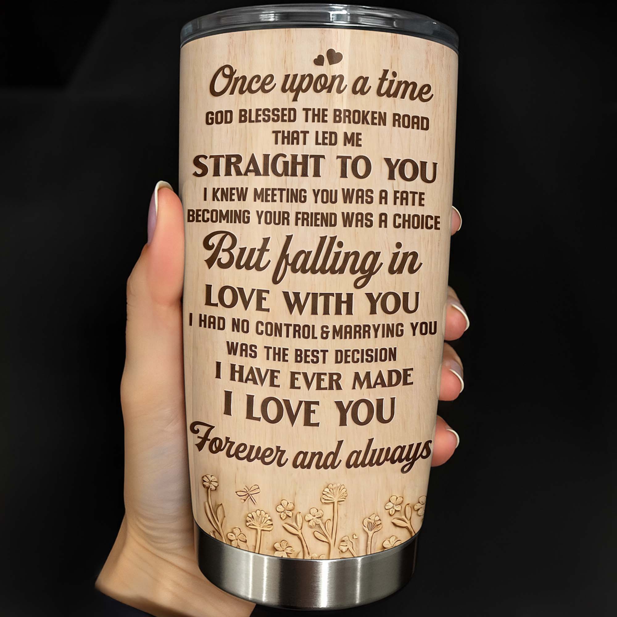 Personalized Stainless Steel Tumbler Custom Heart Design Gift for Couples