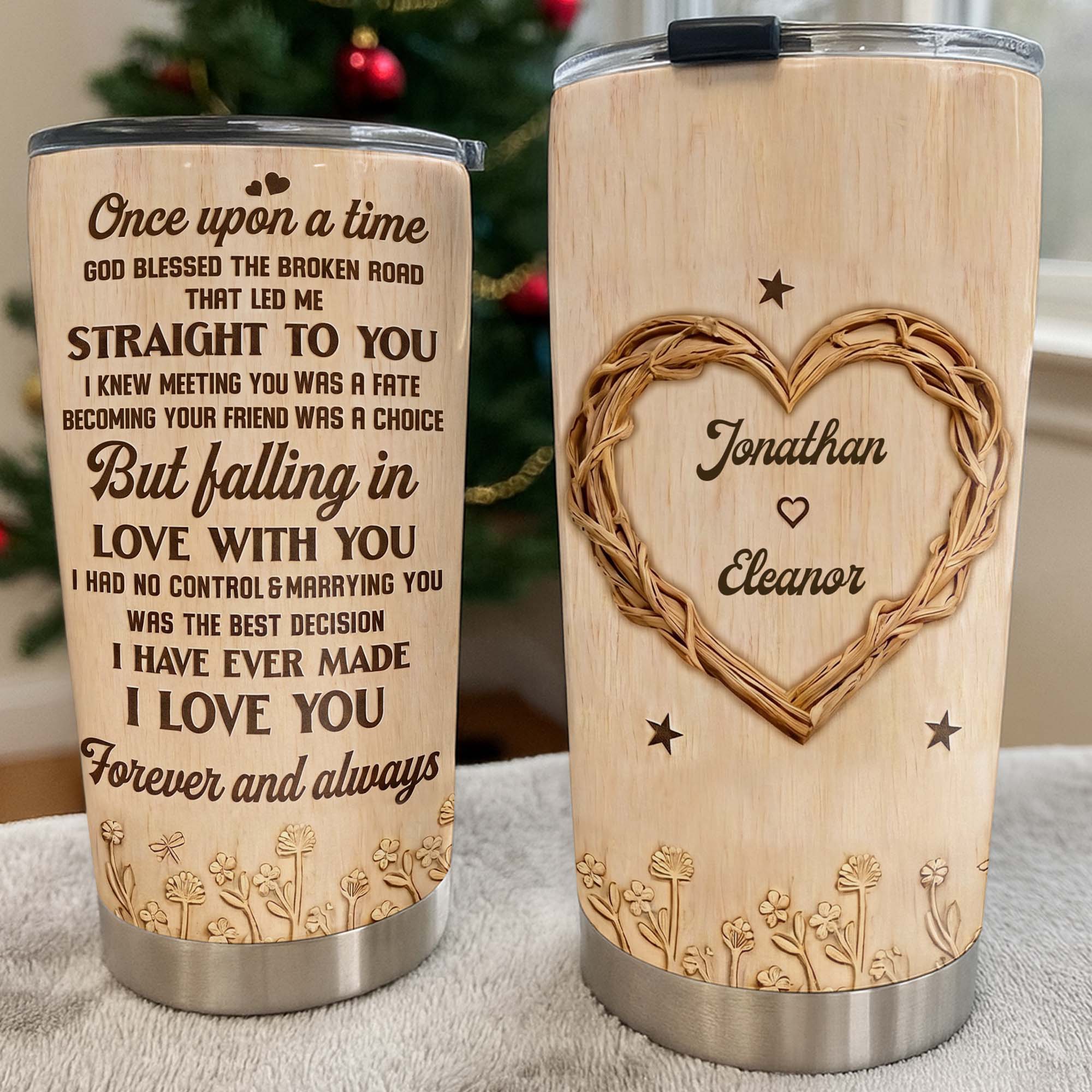 Personalized Stainless Steel Tumbler Custom Heart Design Gift for Couples