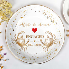 Load image into Gallery viewer, Personalized Ceramic Jewelry Dish with Heart Beach Crabs for Couples

