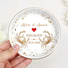 Load image into Gallery viewer, Personalized Ceramic Jewelry Dish with Heart Beach Crabs for Couples
