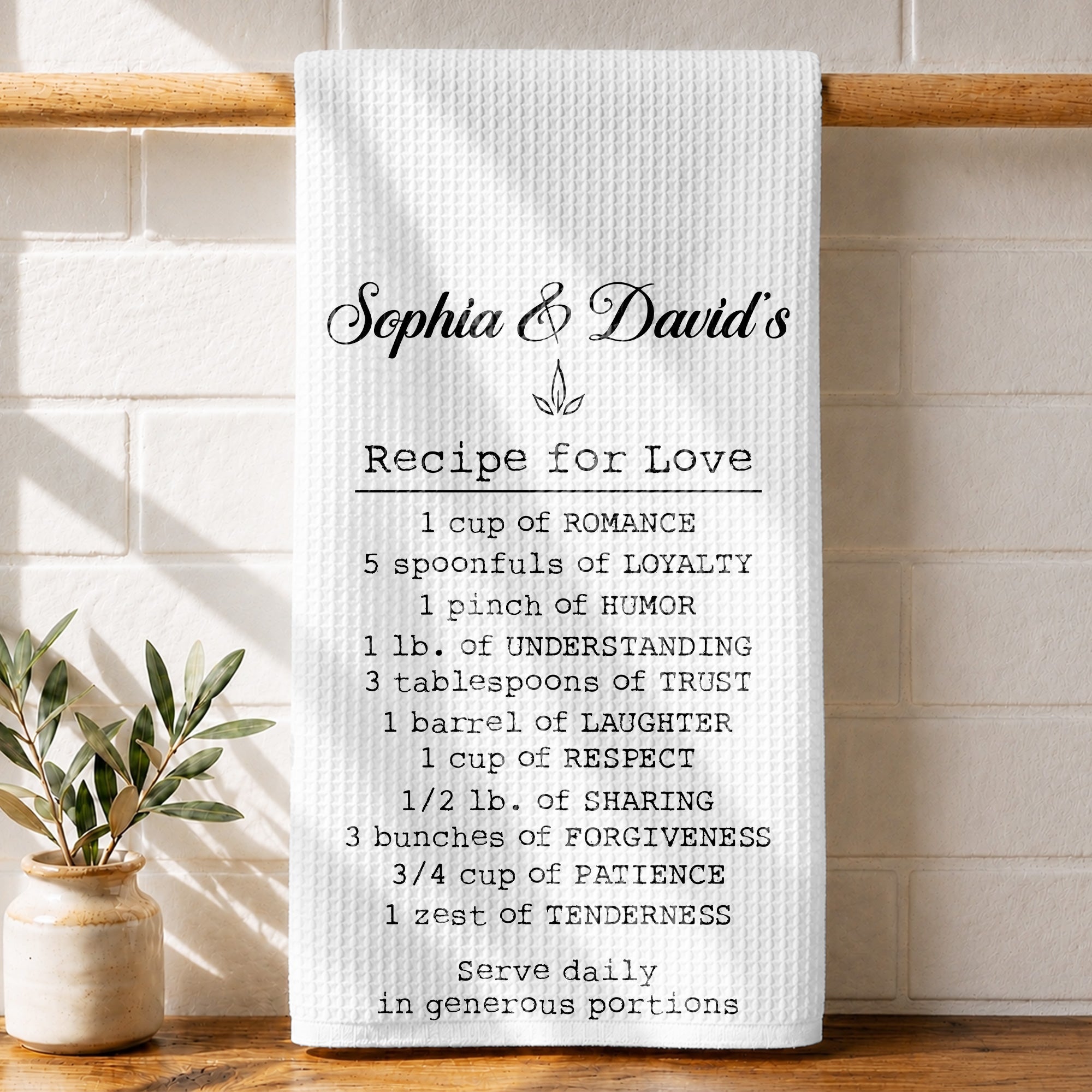 Personalized Recipe for Love Kitchen Towel Custom Gift for Couples