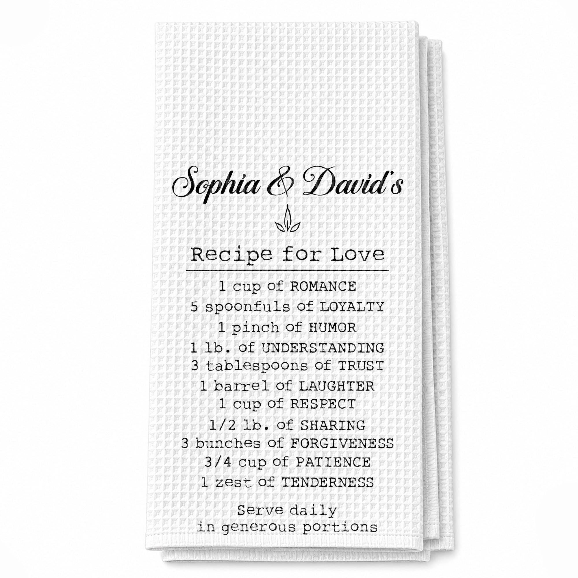 Personalized Recipe for Love Kitchen Towel Custom Gift for Couples