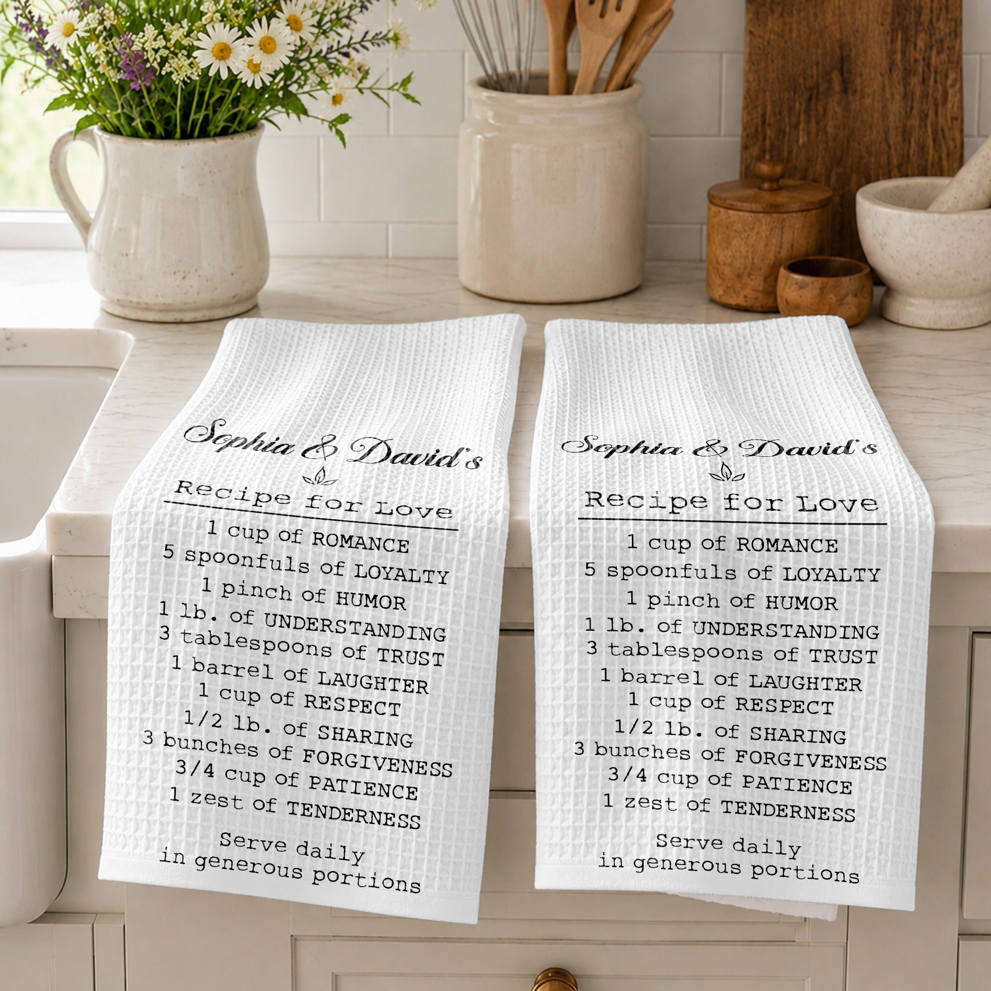 Personalized Recipe for Love Kitchen Towel Custom Gift for Couples
