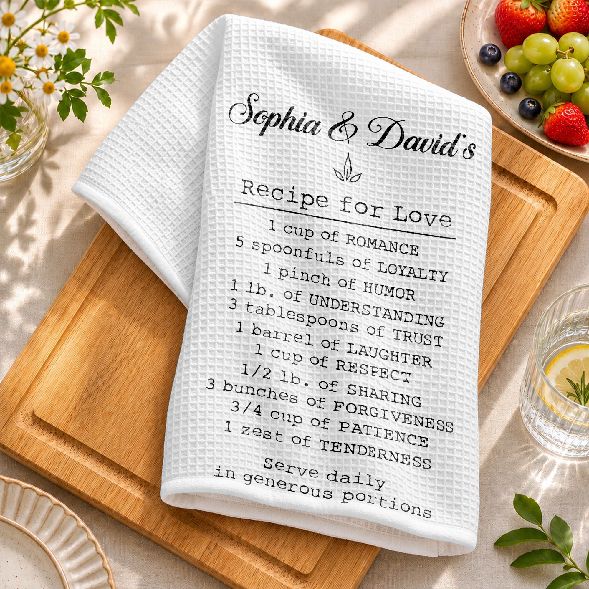 Personalized Recipe for Love Kitchen Towel Custom Gift for Couples