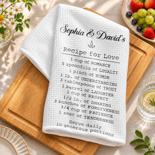 Load image into Gallery viewer, Personalized Recipe for Love Kitchen Towel Custom Gift for Couples
