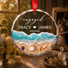 Load image into Gallery viewer, Personalized Beach-Themed Glass Circle Ornament for Couples Engagement Gift

