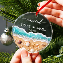 Load image into Gallery viewer, Personalized Beach-Themed Glass Circle Ornament for Couples Engagement Gift
