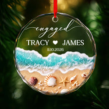 Load image into Gallery viewer, Personalized Beach-Themed Glass Circle Ornament for Couples Engagement Gift
