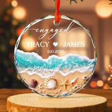 Load image into Gallery viewer, Personalized Beach-Themed Glass Circle Ornament for Couples Engagement Gift
