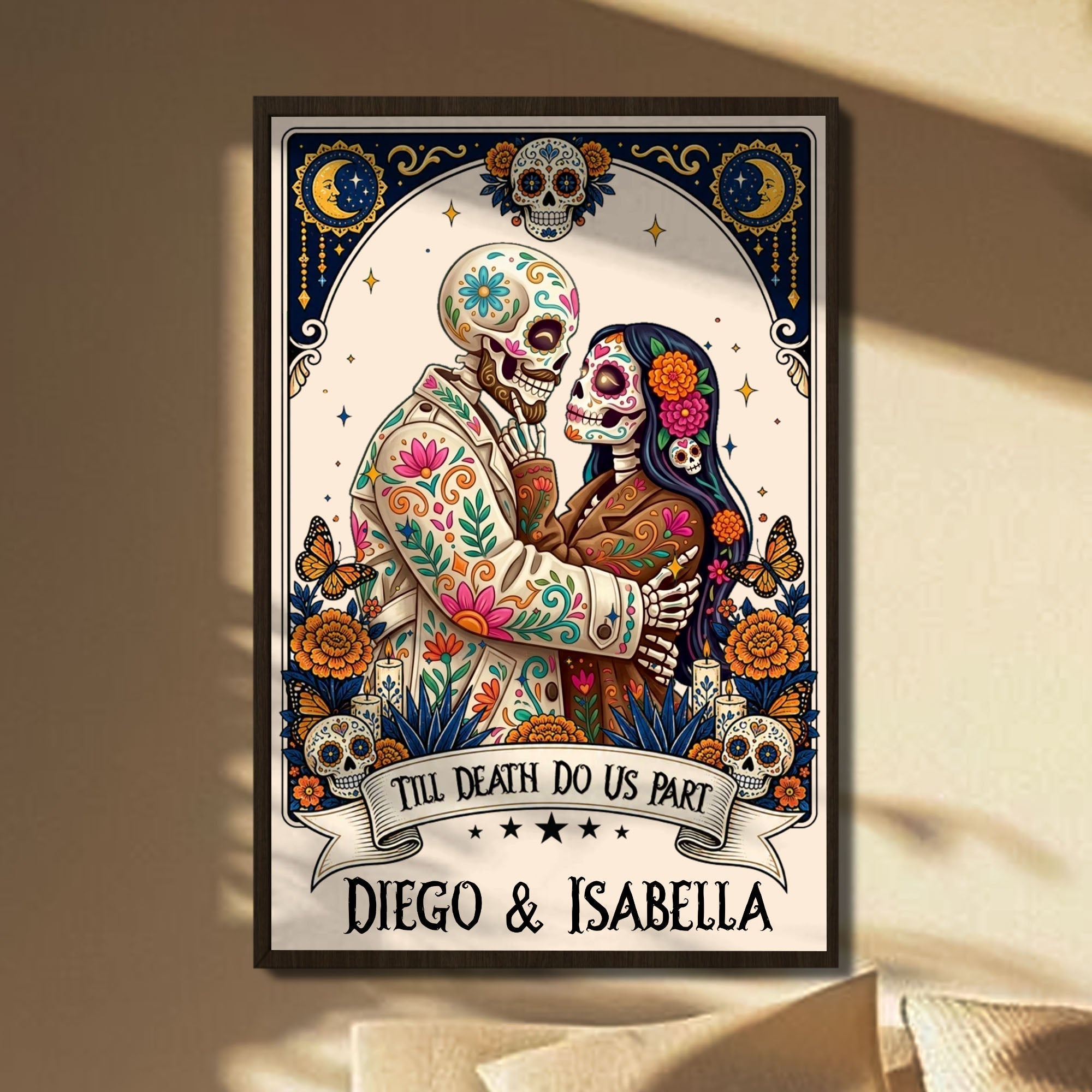 Personalized Skeleton Couple Sugar Skull Vertical Poster Gift