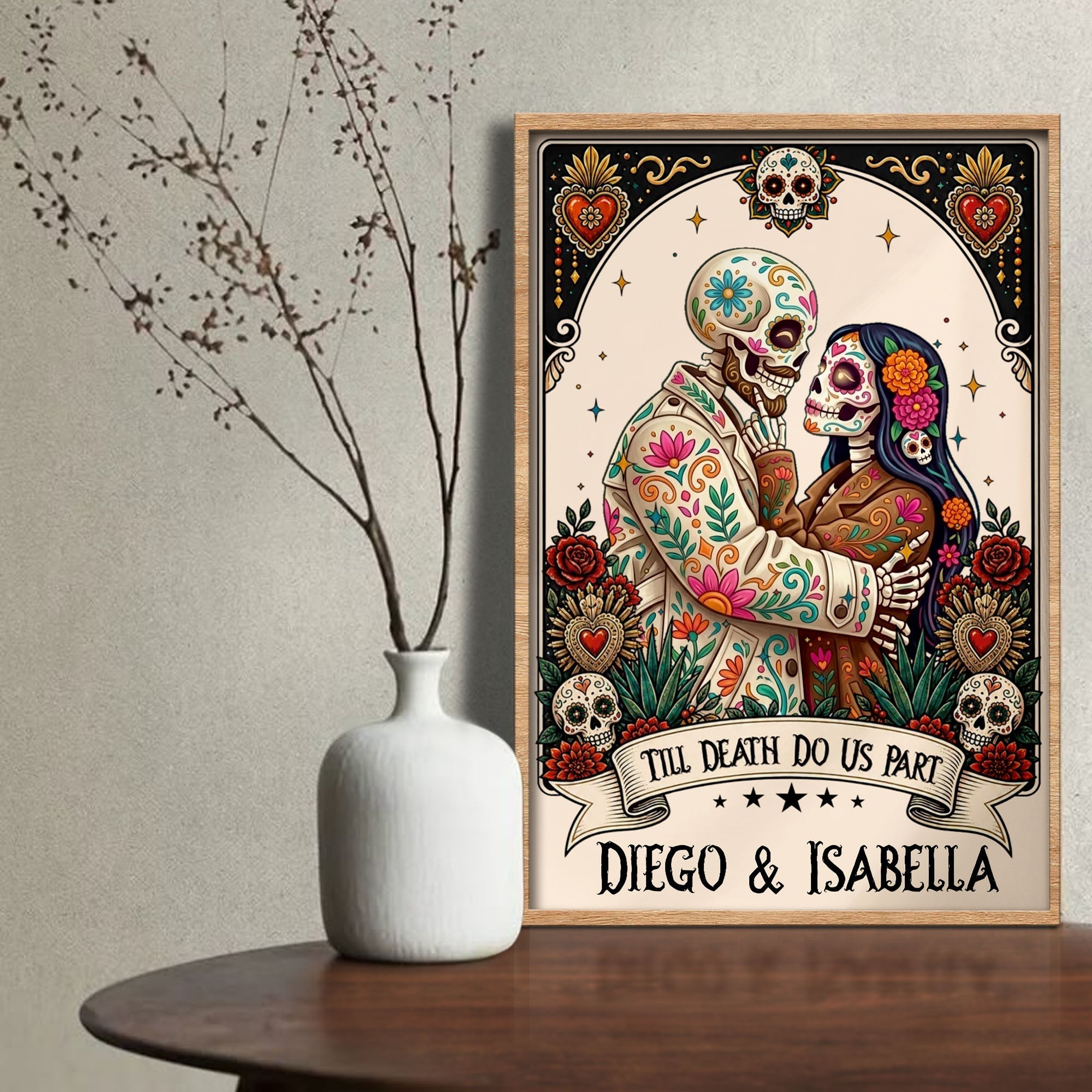 Personalized Skeleton Couple Sugar Skull Vertical Poster Gift