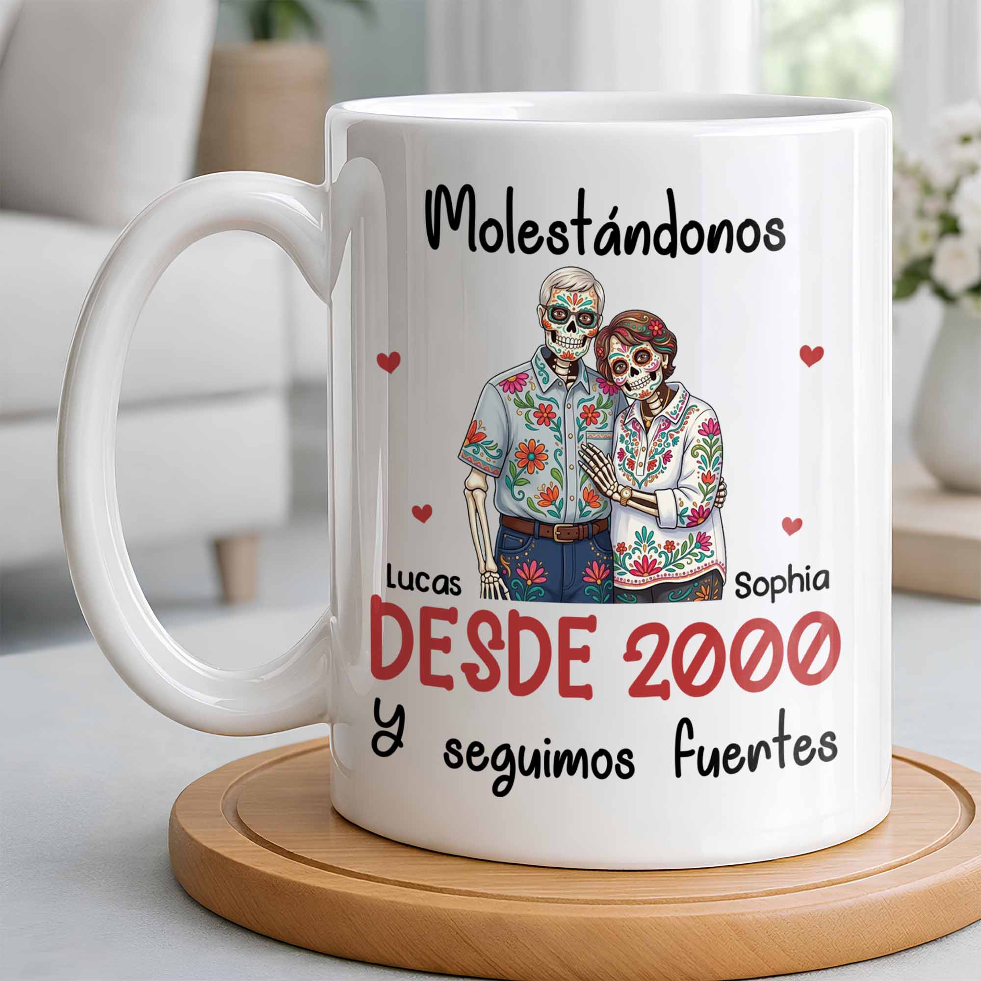 Personalized Sugar Skull Couple Coffee Mug Custom Name Gift
