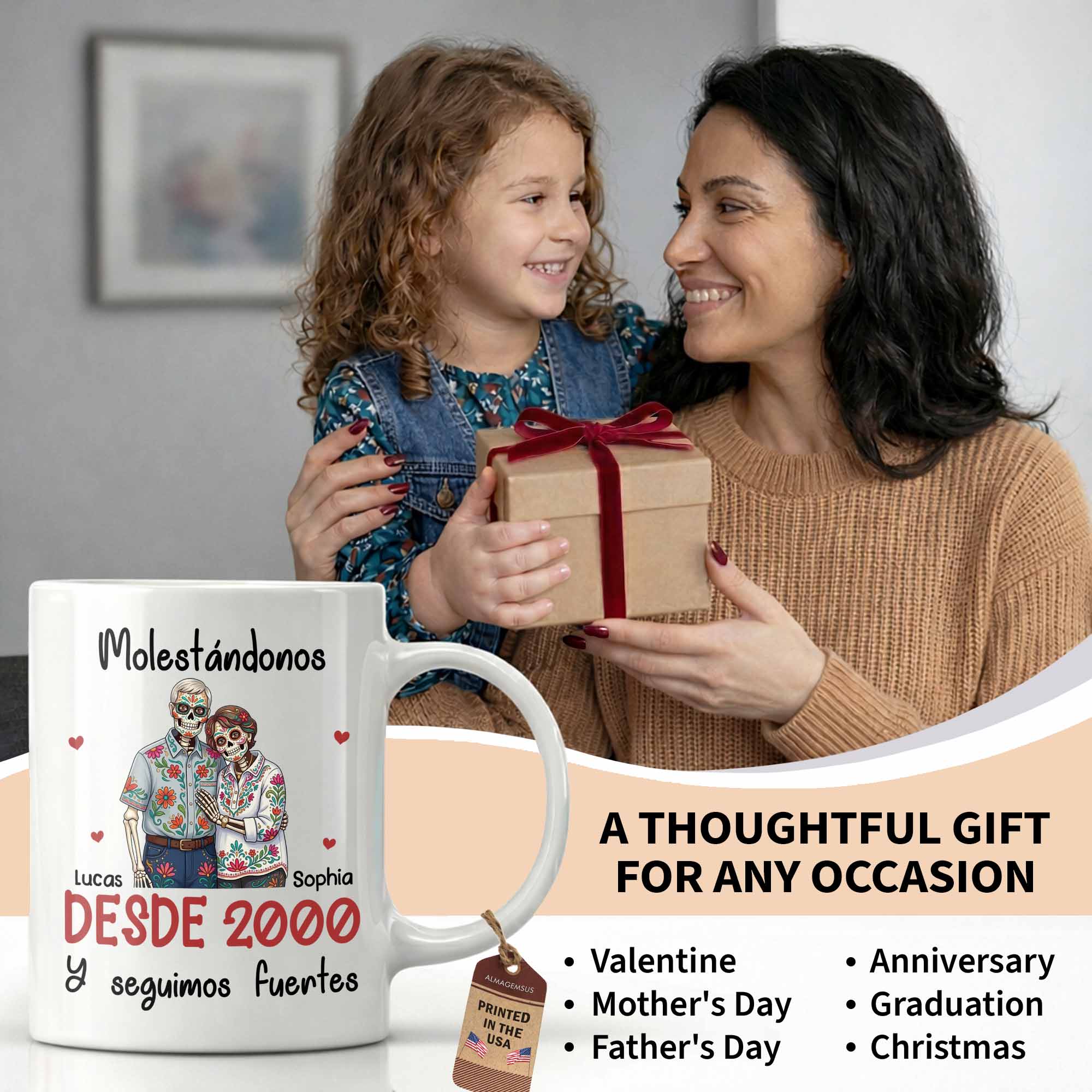 Personalized Sugar Skull Couple Coffee Mug Custom Name Gift