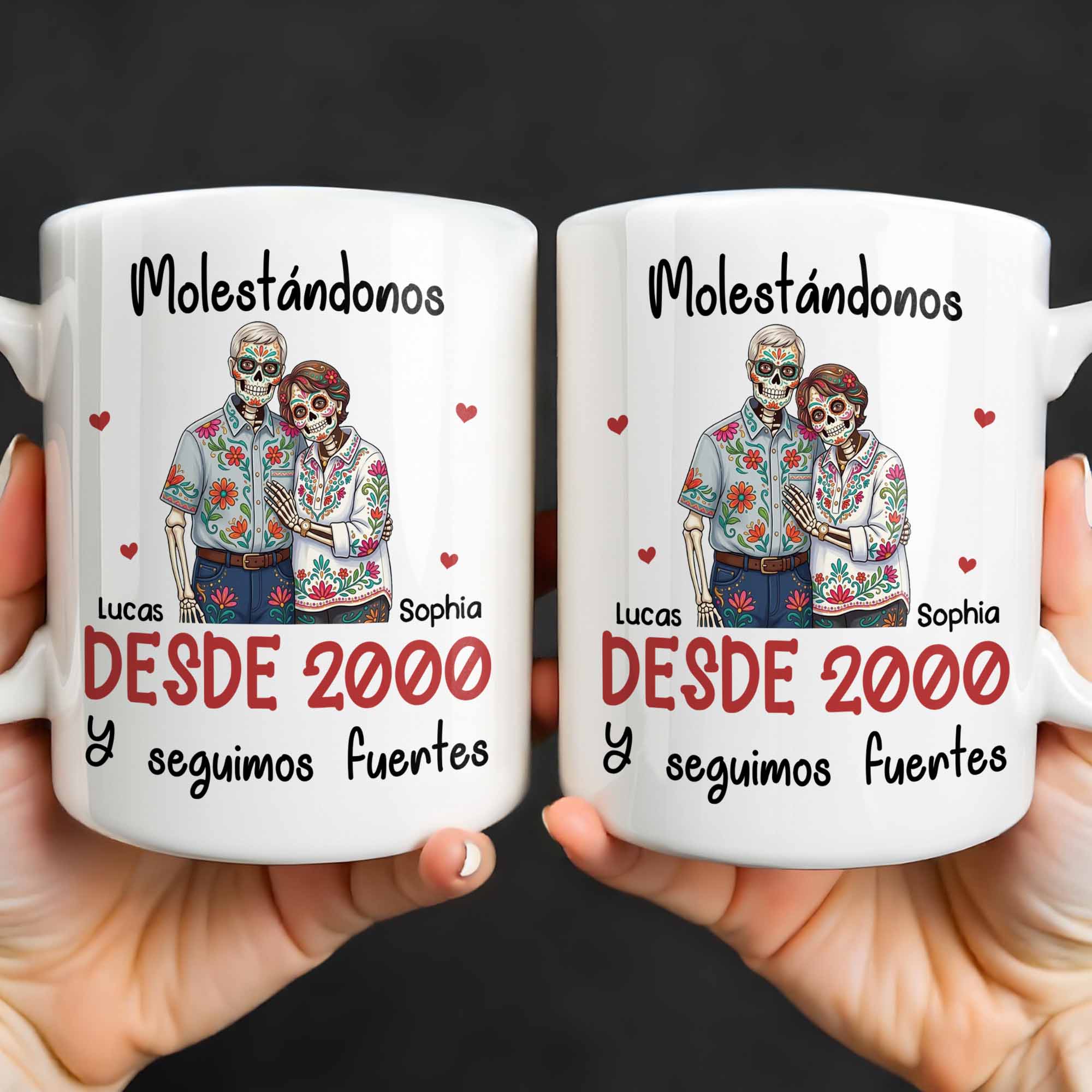Personalized Sugar Skull Couple Coffee Mug Custom Name Gift