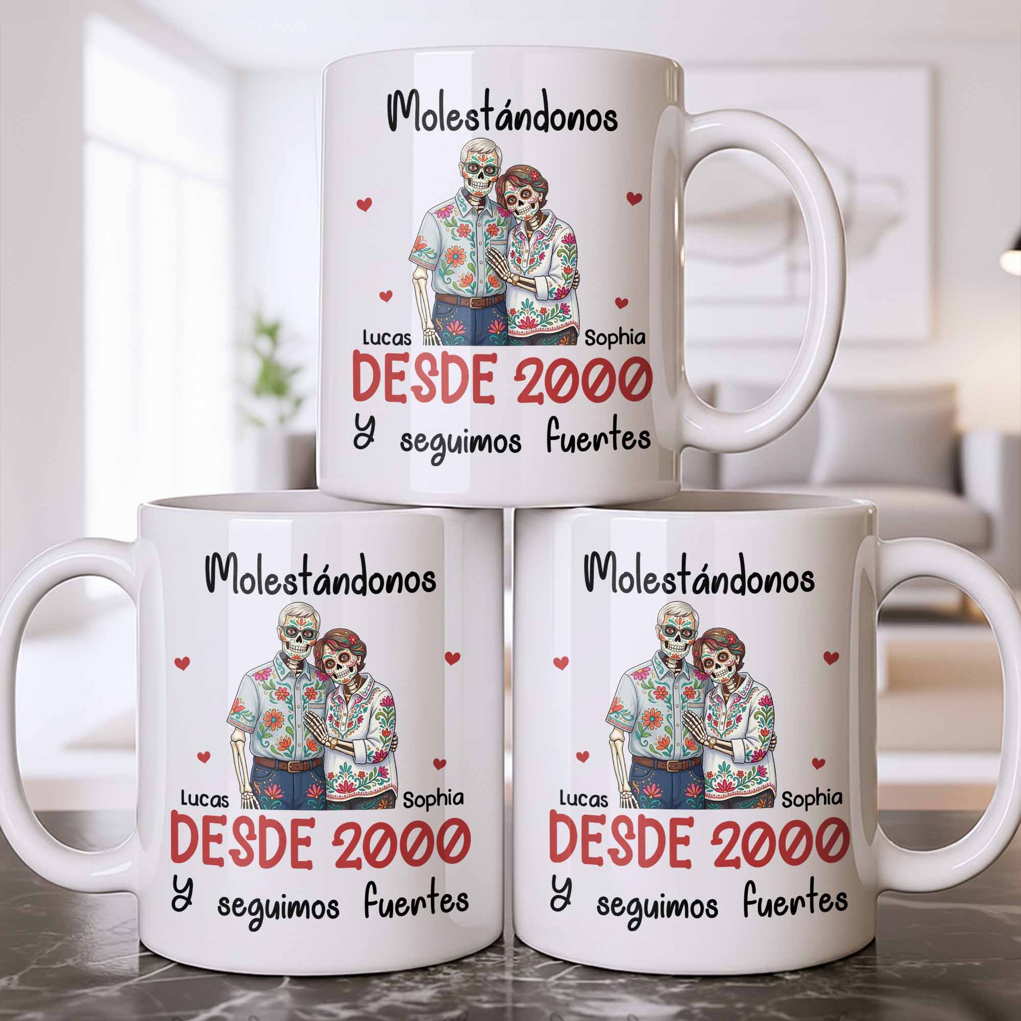 Personalized Sugar Skull Couple Coffee Mug Custom Name Gift
