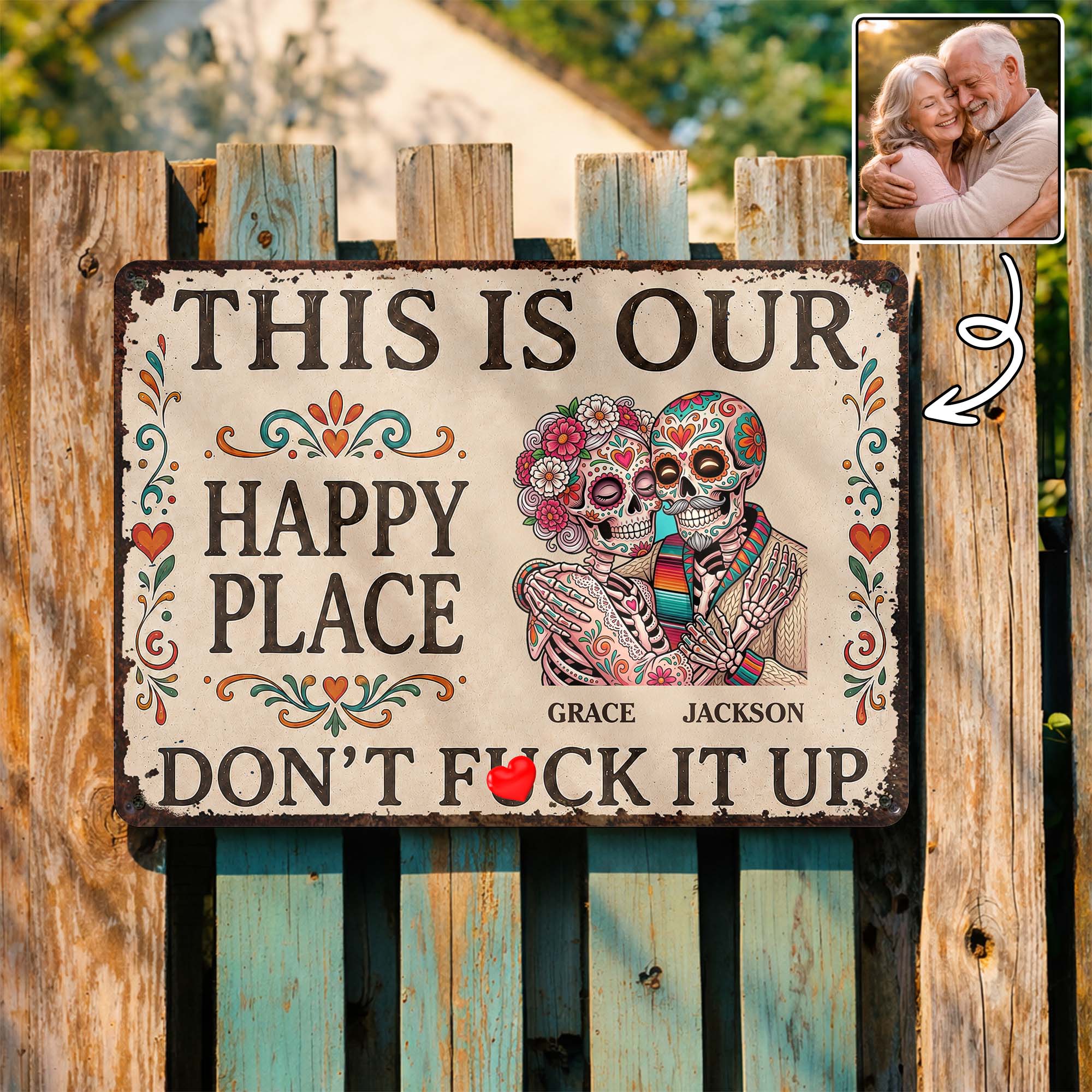 Personalized Sugar Skull Metal Sign Custom Couple Gift