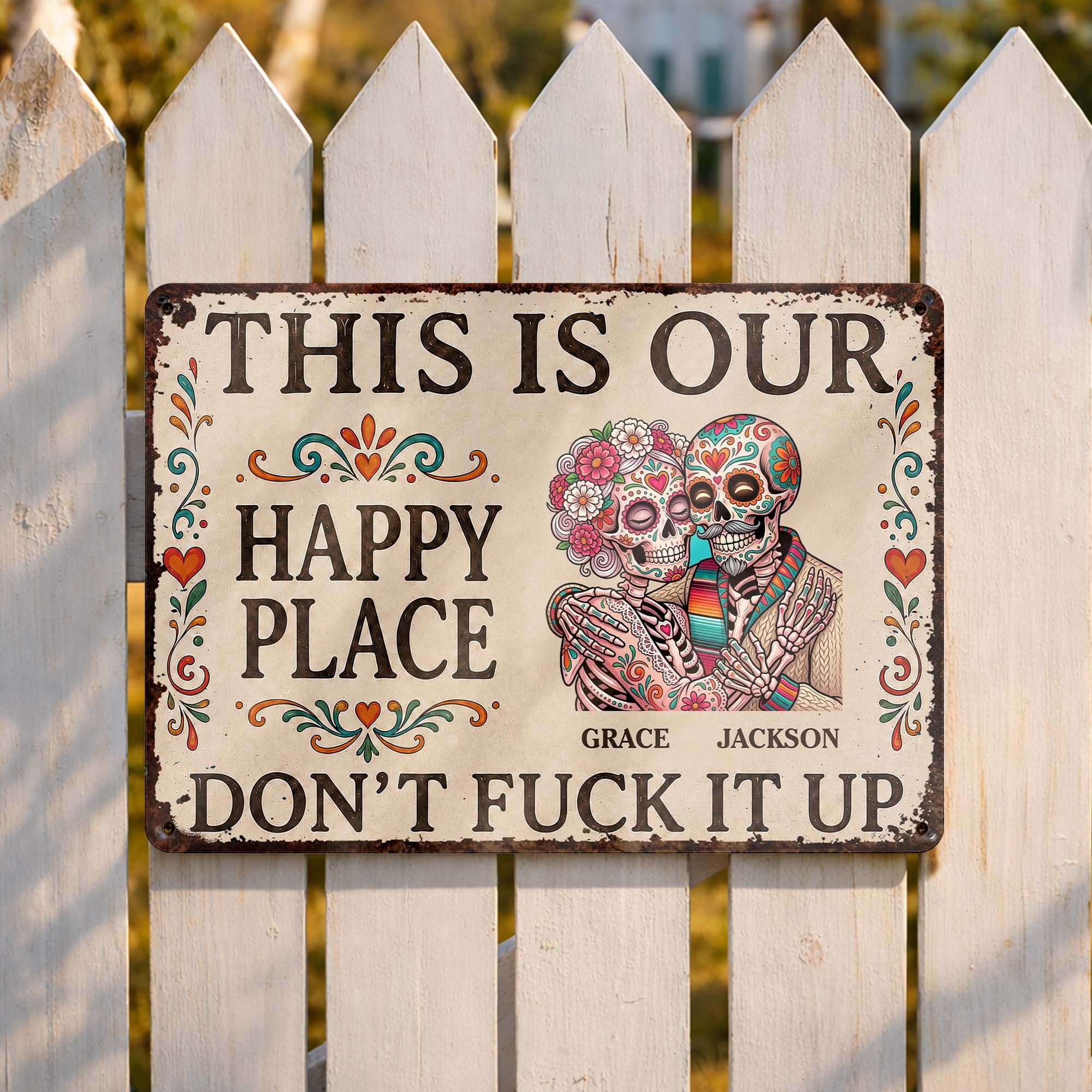 Personalized Sugar Skull Metal Sign Custom Couple Gift