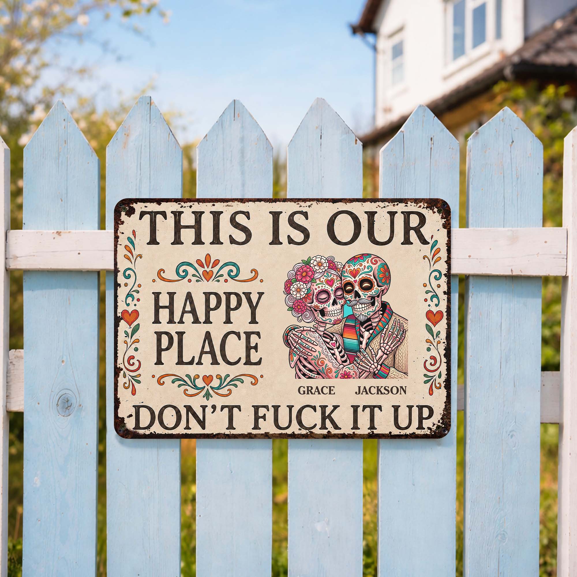 Personalized Sugar Skull Metal Sign Custom Couple Gift
