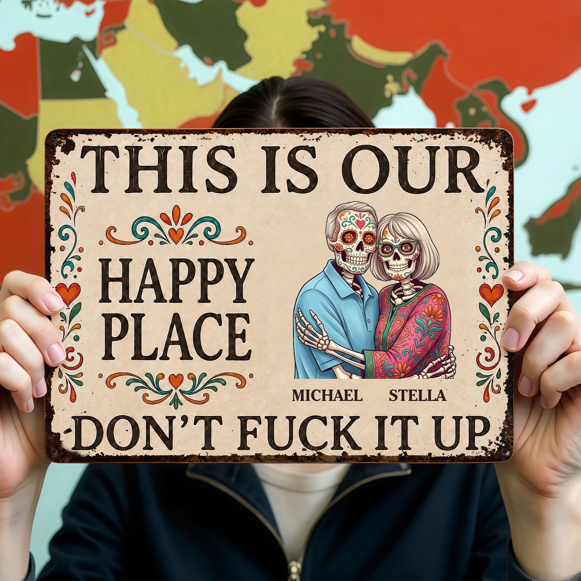 Personalized Sugar Skull Metal Sign Custom Couple Gift