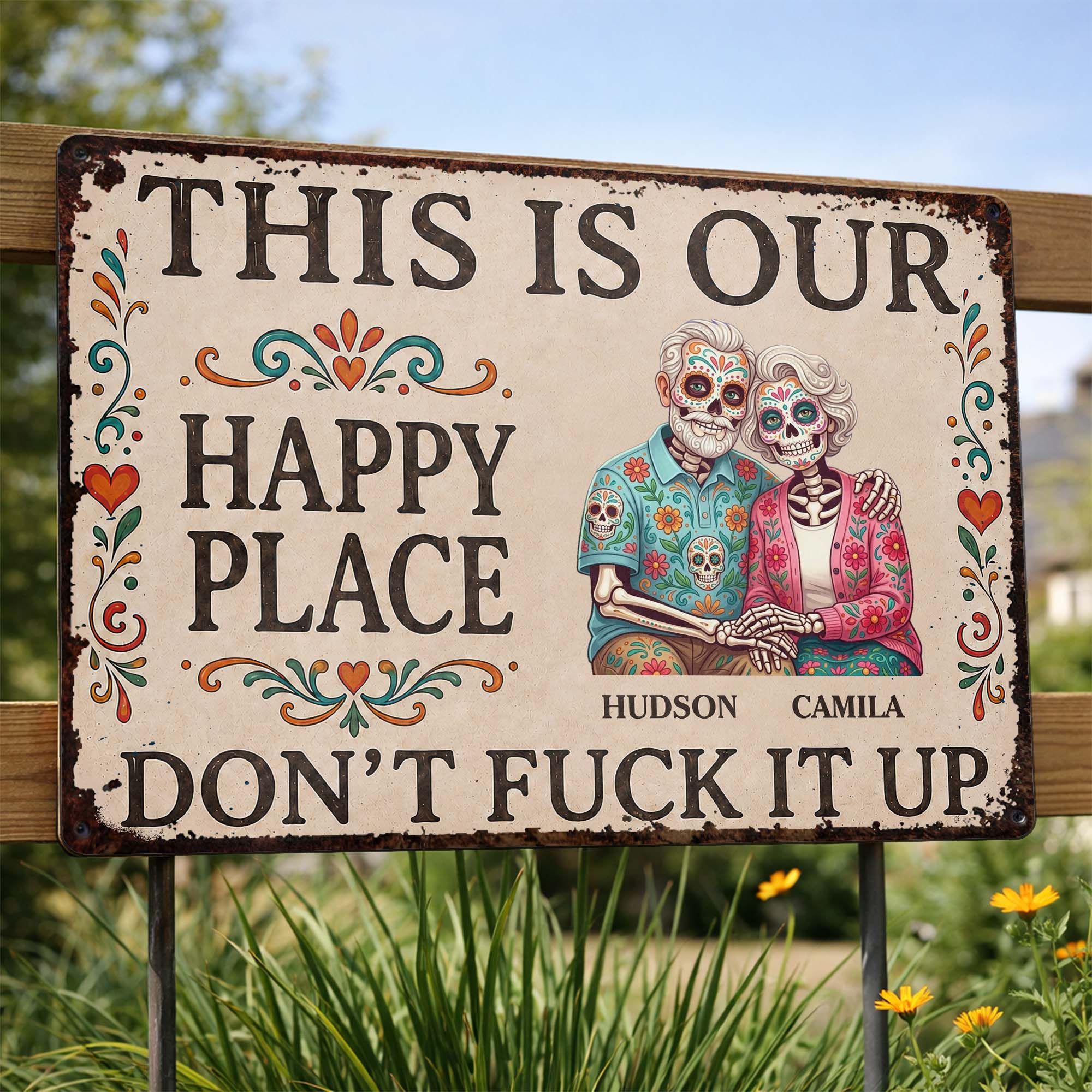 Personalized Sugar Skull Metal Sign Custom Couple Gift