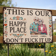 Load image into Gallery viewer, Personalized Sugar Skull Metal Sign Custom Couple Gift
