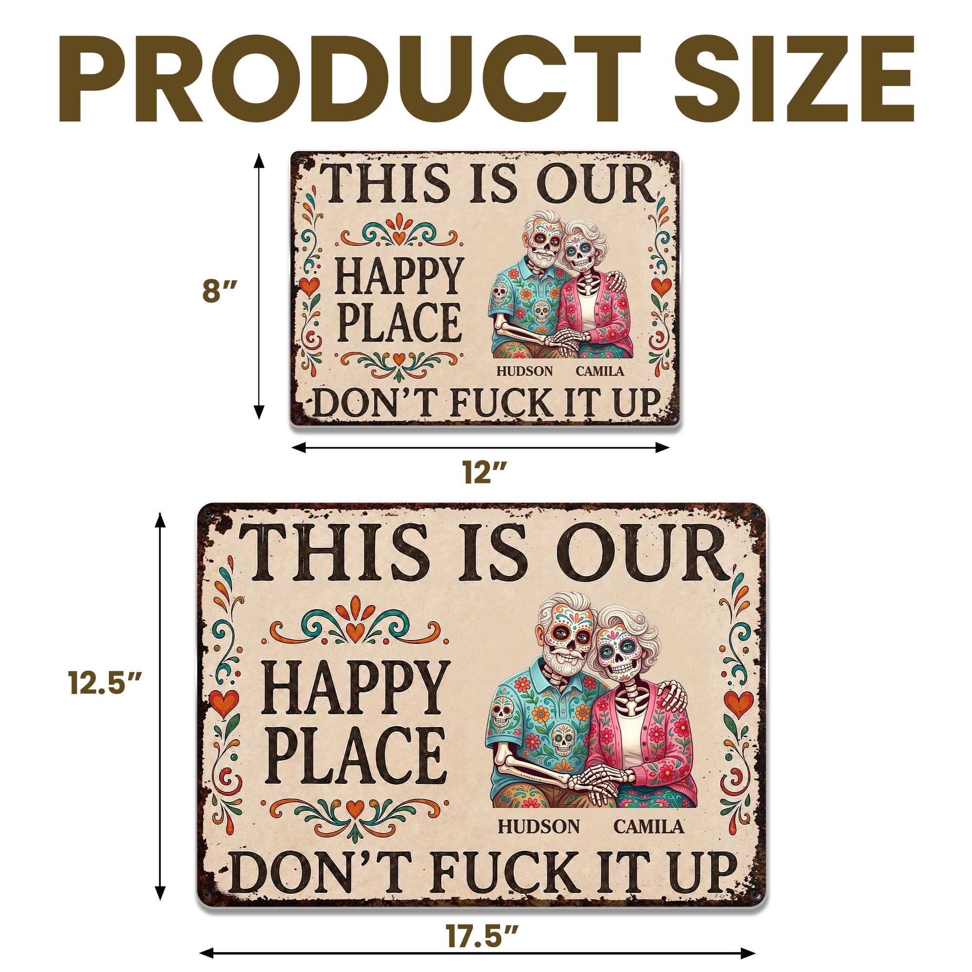 Personalized Sugar Skull Metal Sign Custom Couple Gift