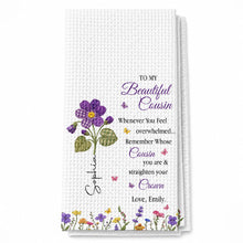Load image into Gallery viewer, Personalized Kitchen Towel Gift for Cousin with Floral Design

